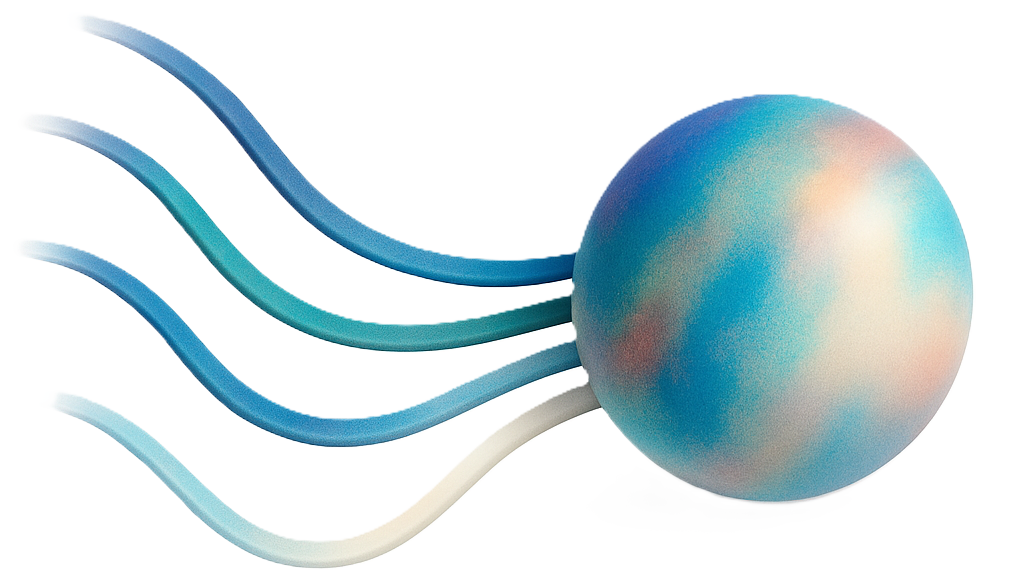 Kugel, von der 4 Stränge in den Corporate Farben abgehen